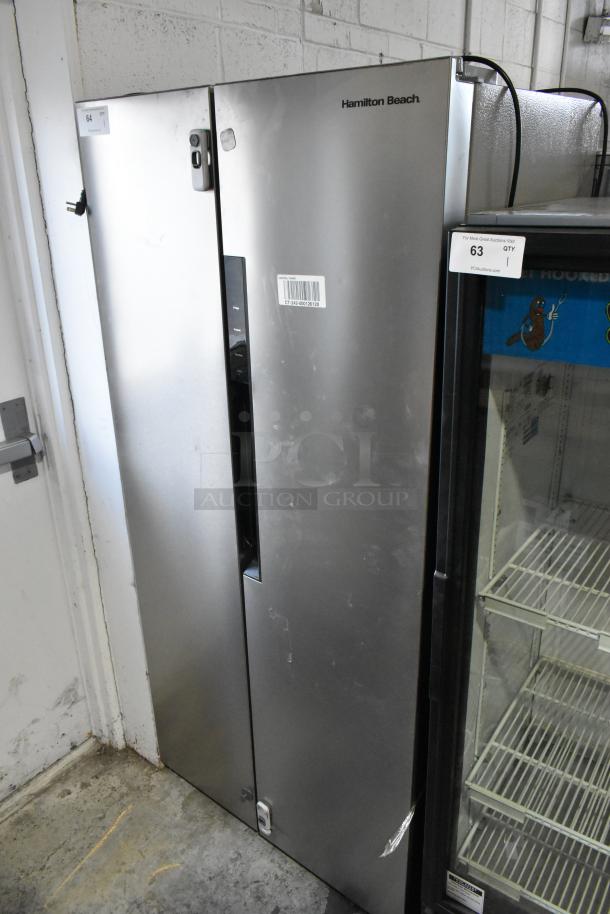 Hamilton Beach HBF1558/HZ8551 stainless steel reach-in cooler with freezer, 115V, 1 phase, visible wear and labels.