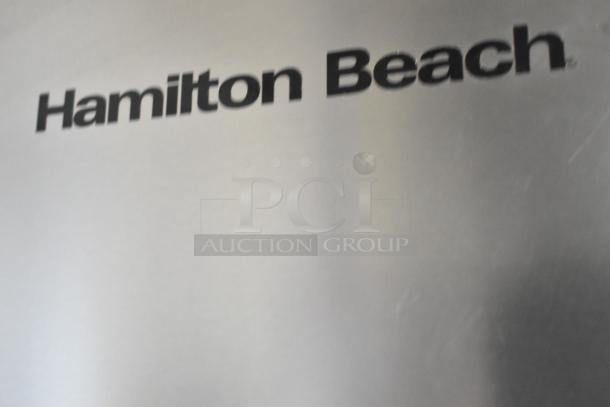 Hamilton Beach stainless steel reach-in cooler/freezer, model HBF1558/HZ8551, 115 volts, 1 phase. Visible brand logo.