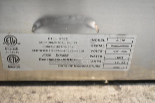 Benchmark USA 51018 display warmer label. Model 51018, 120V, 1 Phase, 1400W, 12.5A. Scratch and dent condition.