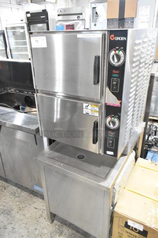 Groen HY-6E STEAMER stainless steel commercial 2-deck electric steam cabinet, 480V, 3-phase, with control dials, good condition.