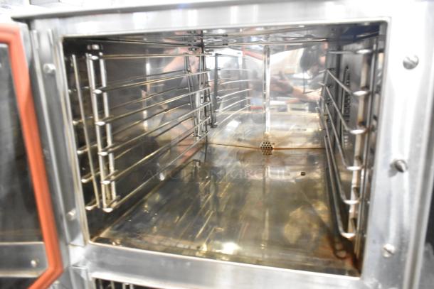 Groen HY-6E STEAMER, stainless steel, commercial electric 2-deck steam cabinet, 480V, 3-phase, interior view.