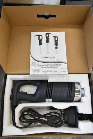 AvaMix 928IBHDW10 heavy-duty immersion blender with 10" whisk, brand new in box. Includes manual, 120 volts, 1 phase.