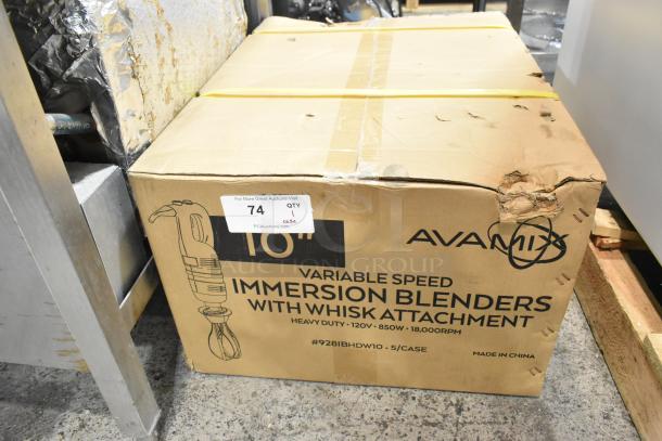Box of 5 new AvaMix 928IBHDW10 Heavy-Duty Immersion Blenders with 10" Whisk, 120V, minor box damage.