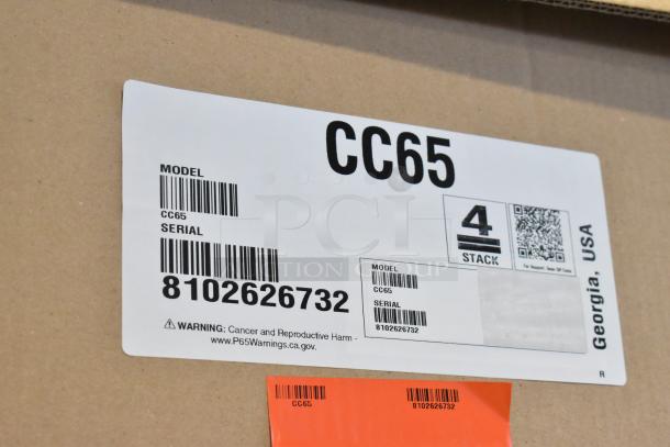 Brand new Hoshizaki CC65 metal commercial bottle cooler box label, model and serial numbers visible, 115V.