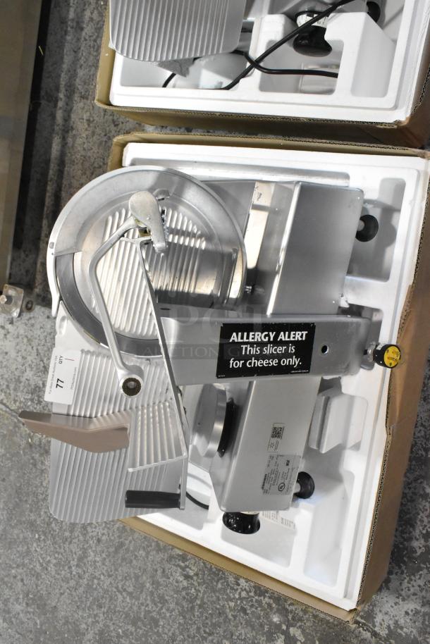 Bizerba SE 12 US Metal Commercial Meat Slicer, 120V, 1 Phase, labeled for cheese use only. As new in packaging.