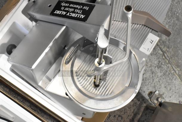 Bizerba SE 12 US Metal Commercial Countertop Meat Slicer, 120V, 1 Phase, in good condition, with cheese-use alert label.