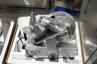 Bizerba SE 12 US Metal Commercial Countertop Meat Slicer w/ Blade Sharpener. 120 Volts, 1 Phase. - Item #1213118