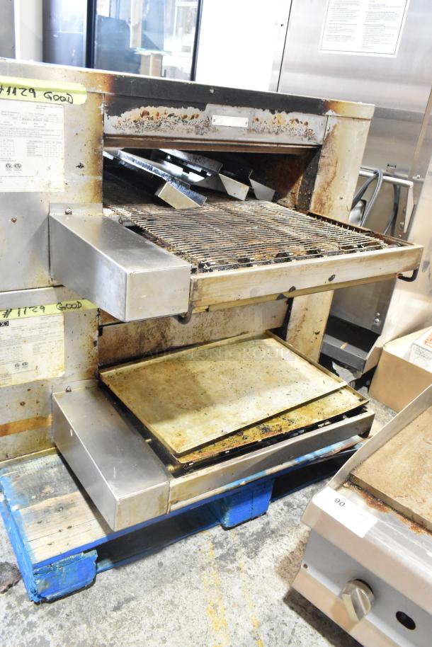 Middleby Marshall DZ33T CTX stainless steel conveyor pizza oven, 208/240V, 1 phase, used, visible wear, commercial-grade.