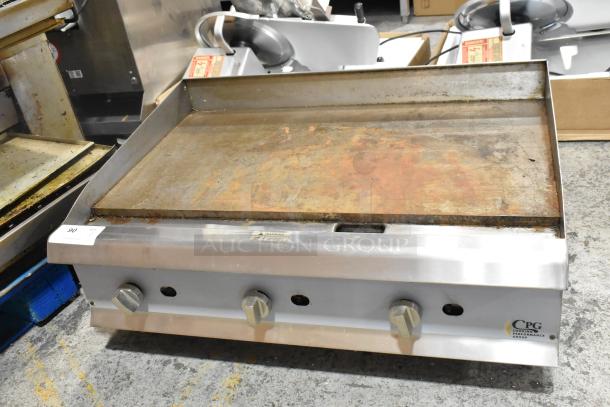 Cooking Performance Group 351GMCPG36 stainless steel griddle, natural gas, 90,000 BTU, used condition, visible wear.