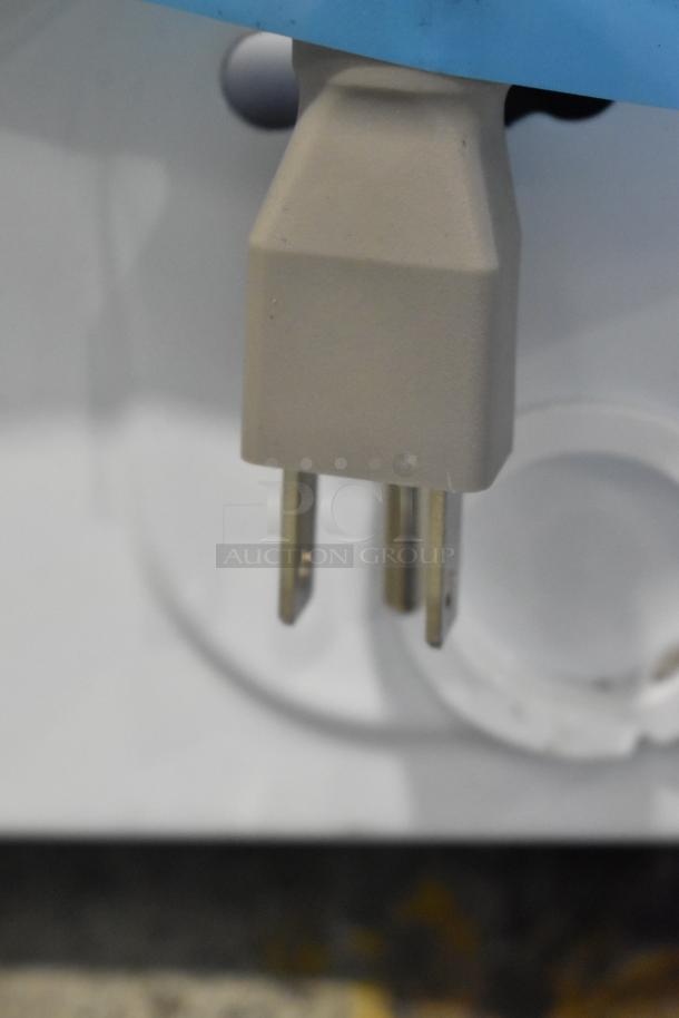 Close-up of plug for 2023 KoolMore FLW-3CWH stackable washing machine, 120V, 1 phase. Brand new, scratch and dent model.
