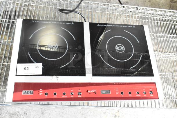 2023 Avantco 177IC18DB stainless steel 2-burner induction range, 120V, 1 phase. Visible surface damage noted.