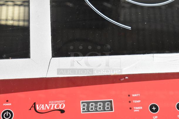 2023 Avantco 177IC18DB induction range, stainless steel, 2 burners, visible surface cracks, digital display, 120V, 1 phase.