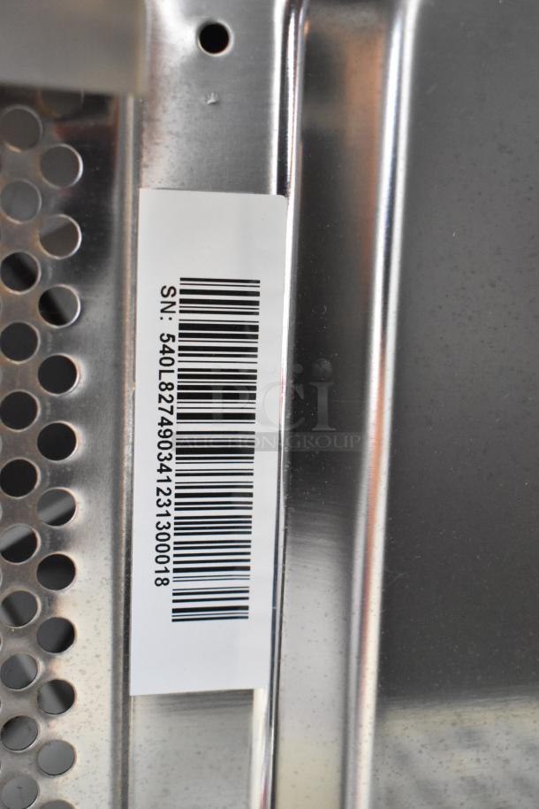 2024 Solwave 180MW1000SS stainless steel commercial countertop microwave oven, 120 volts, with serial number label.