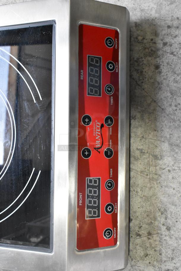 2023 Avantco 177IC35SU stainless steel 2-burner induction range, digital display, buttons for settings. Clean condition.