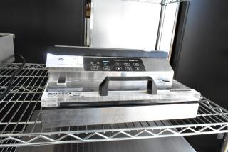 2016 VacMaster Pro350 stainless steel countertop vacuum sealer, 120 volts, 1 phase, with control panel and safety labels.