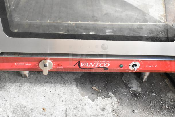 Avantco 177CO28M stainless steel countertop electric convection oven, features control knobs and temperature settings, excellent condition.