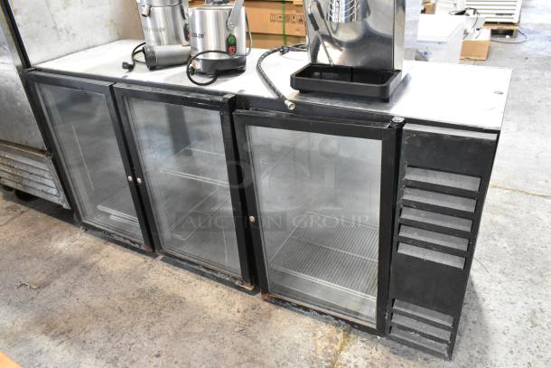 Beverage Air BB72G 3-door metal commercial back bar cooler, glass doors, black trim, 115V, used condition.