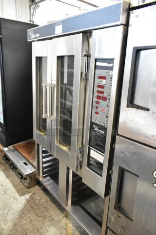 Baxter Stainless Steel Commercial Natural Gas Powered Mini Rotating Rack Oven on Double Pan Rack w/ Commercial Casters. - Item #1213152