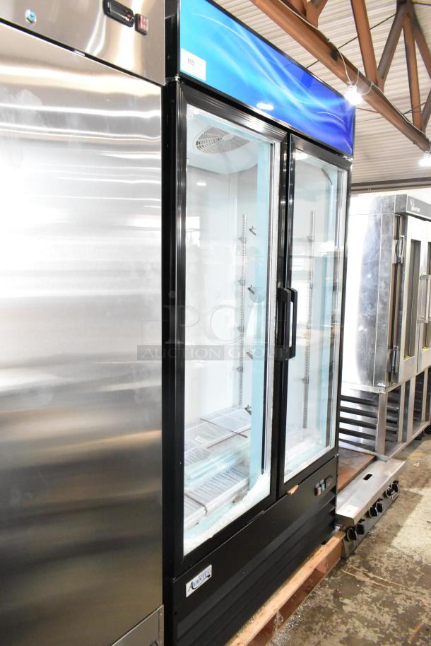 2024 Avantco 178GDC40HCB 48" customizable swing glass door refrigerator, black, LED lighting, 115V, brand new scratch and dent.