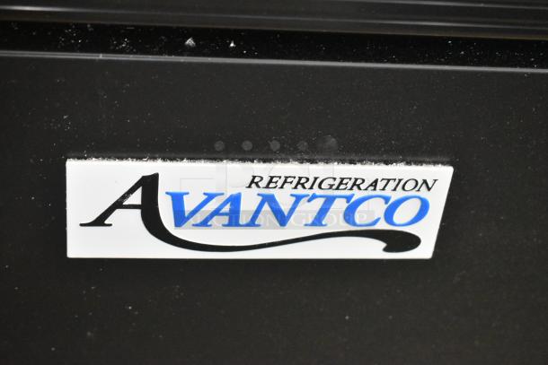 Brand new Avantco 178GDC40HCB 48" black swing glass door merchandiser with LED lighting, 115V, customizable.