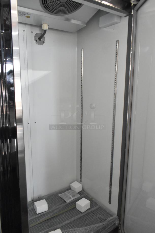 Brand new Avantco 178A19RHC stainless steel single door cooler, with poly coated racks and 115V, 1 Phase. Scratch and dent condition.