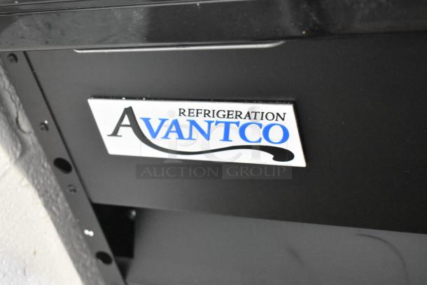 Brand new Avantco 178GDC23HCB commercial cooler, scratch and dent, metal single-door, poly racks, on casters, 115V, 1-phase.
