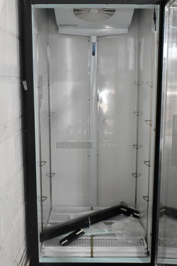 Brand new Avantco 178GDC23HCB single door cooler, metal frame, poly coated racks, on casters, 115V, slight scratches.
