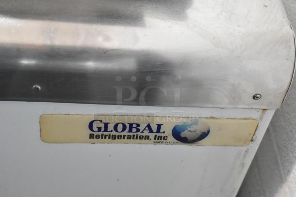 Globe Metal Chest Freezer by Global Refrigeration, Inc. Features 115 volts, 1 phase, metal construction, and USA-made label.