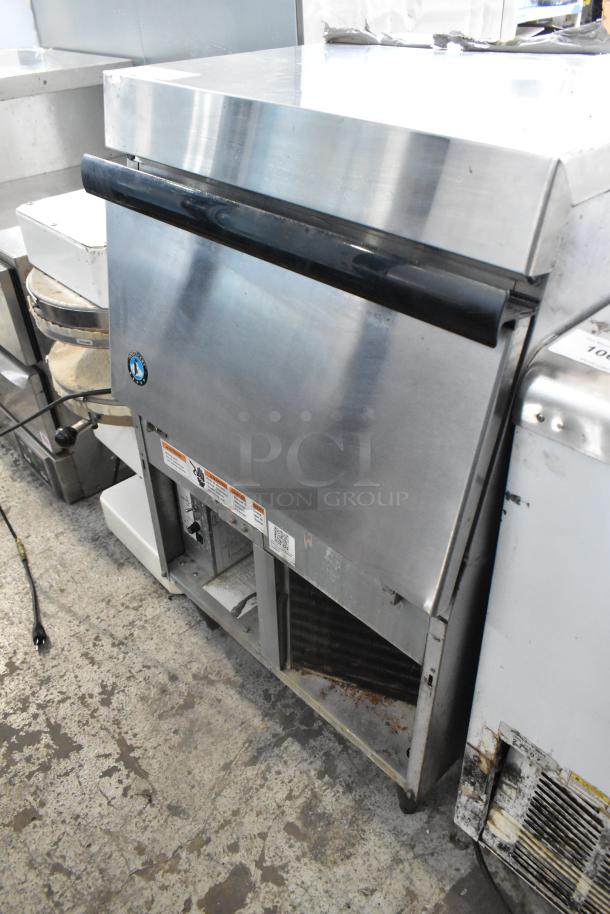 Hoshizaki F-330BAJ stainless steel undercounter ice machine, 115V, 1 phase, visible wear and markings, commercial use.