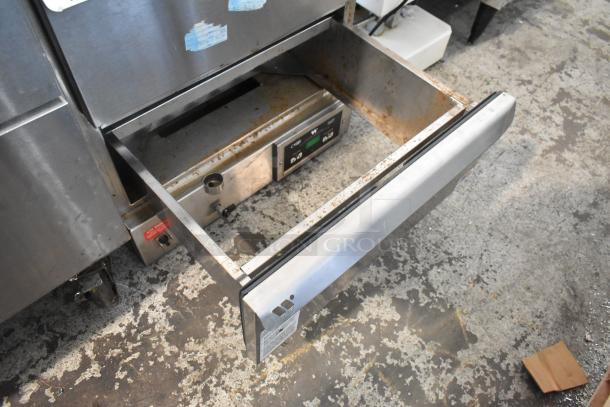 2022 Winston HBB5D2GE CVap stainless steel 2-drawer warming drawer, 120V, used condition, interior view showing controls.