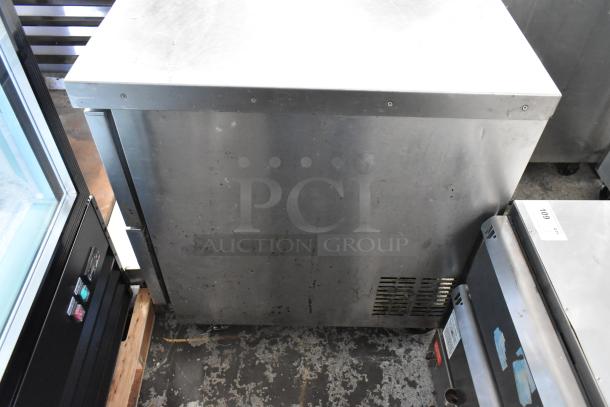 Everest stainless steel 2-drawer undercounter cooler on casters, 115 volts, 1 phase, used condition, visible surface wear.
