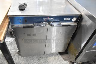 2017 Alto Shaam 750-CTUS stainless steel heated holding cabinet, 2 doors, on casters, 120V, showing some wear.