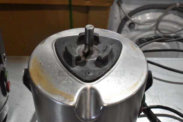 Robot Coupe J 80 Ultra citrus juicer base, missing top. Stainless steel, 120 volts, visible wear.