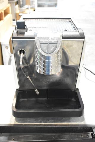 Nuova Simonelli Oscar II AD commercial espresso machine, stainless steel, countertop model, single group, 120V, 1 phase, buttons visible.