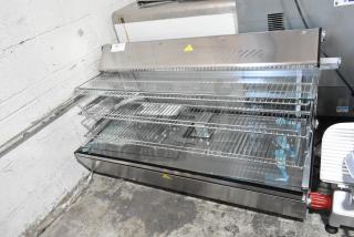 Brand new ServIt 423HDM48SA 48" heated display case with three shelves, sliding doors, and broken glass. 120V, 1 phase.