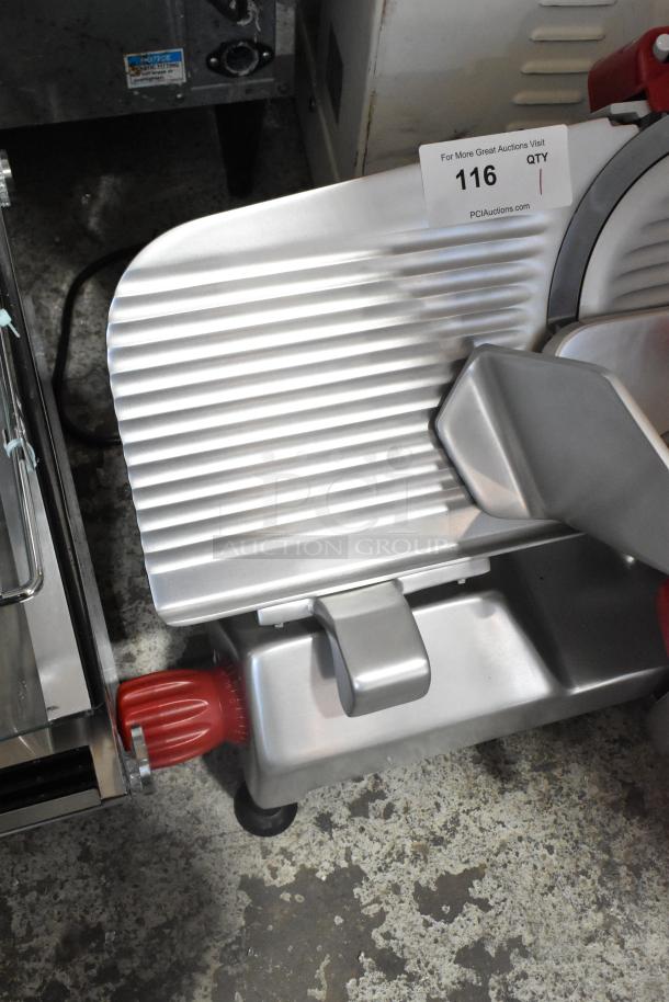 BRAND NEW 2025 Berkel B12-SLC meat slicer, 12" blade, metal body, with blade sharpener. 115V, 1 Phase. Scratch and dent condition.