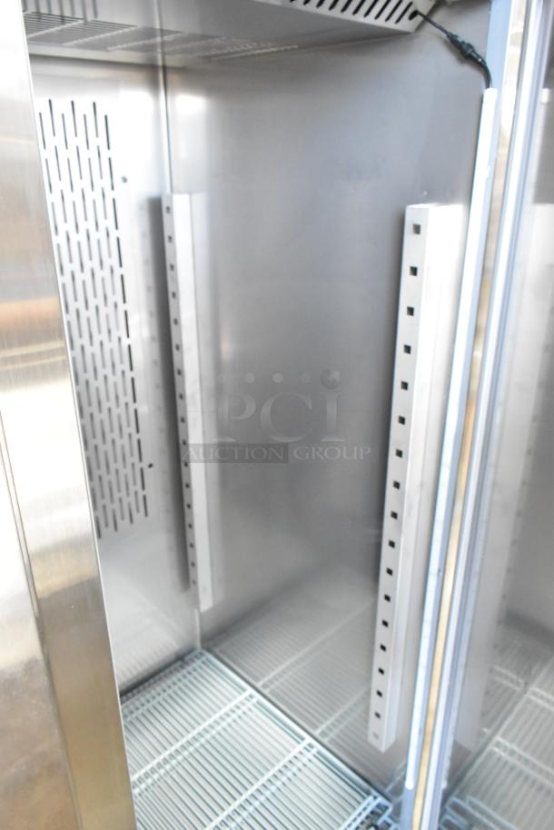 BRAND NEW Avantco 178Z2FHC stainless steel 2 door reach-in freezer, poly coated racks, 115V, 1 phase, minor scratches.