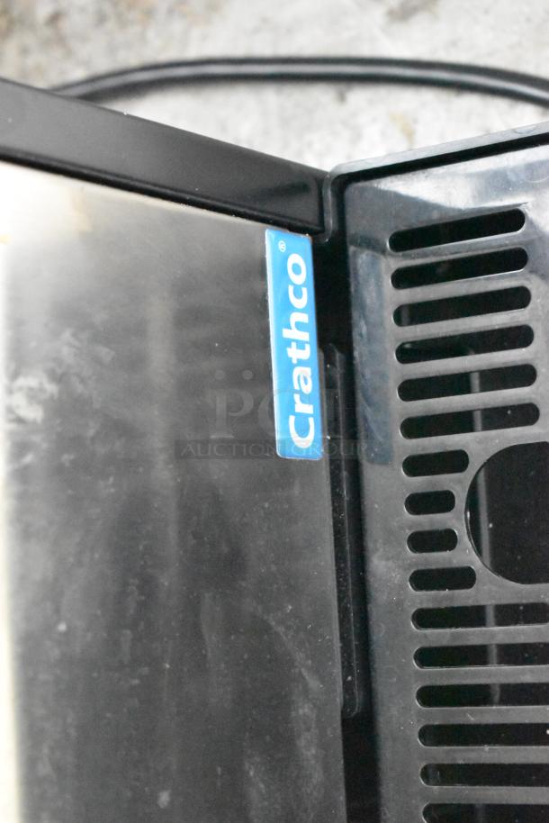 alt="2023 Crathco FROSTY3NEW slushie machine, 3 hoppers, stainless steel, 115 volts, with 'Crathco' label visible."