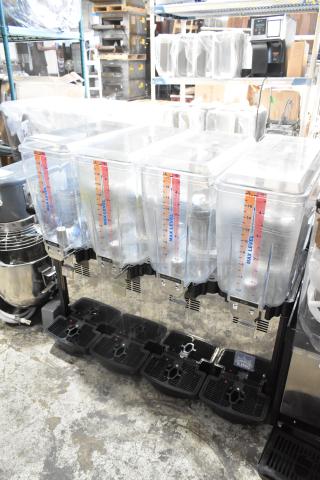 Brand new Carnival King JETCOF 480M Quadruple 5-gallon bowl beverage dispenser, 115V, 1 Phase, slight scratches and dents.