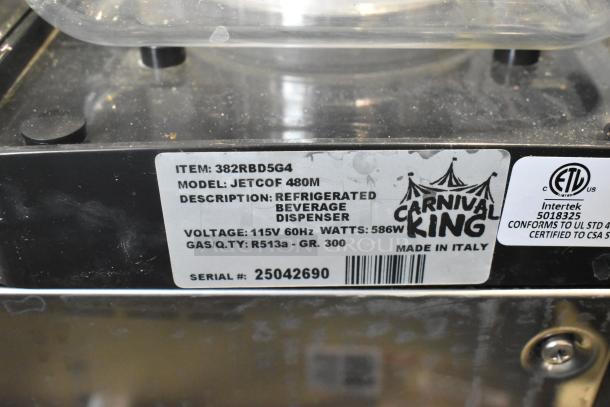 BRAND NEW Carnival King JETCOF 480M beverage dispenser, quadruple 5-gallon bowls, 115V, 1-phase, scratches visible.