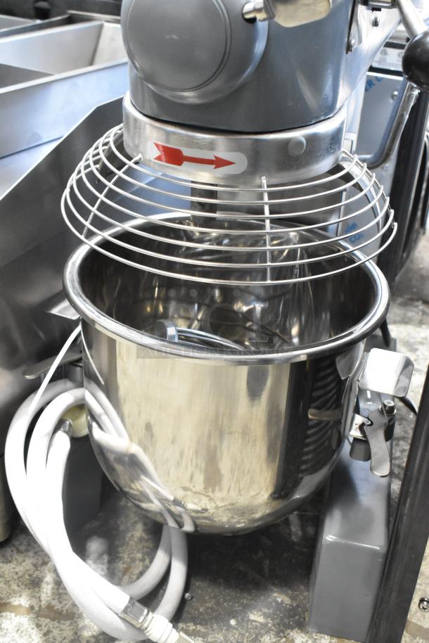 Brand new Hobart Ecoline EMM10 10-quart planetary dough mixer, metal bowl, whisk, bowl guard, 120V, 1 phase, slight scratch.