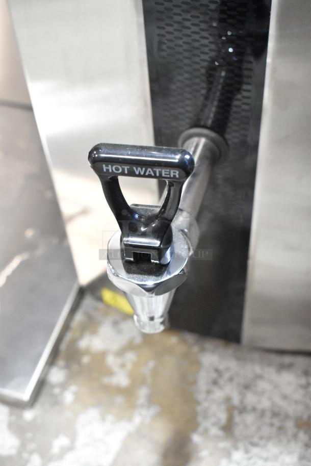 Grindmaster 1000662GM T20 stainless steel hot water dispenser, brand new, scratch and dent, labeled "Hot Water."