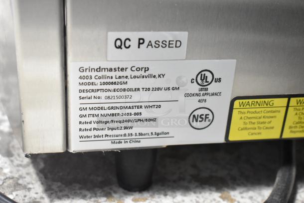 BRAND NEW Scratch and Dent Grindmaster T20 Stainless Steel Ecoboiler Hot Water Dispenser, 240V, QC passed label.