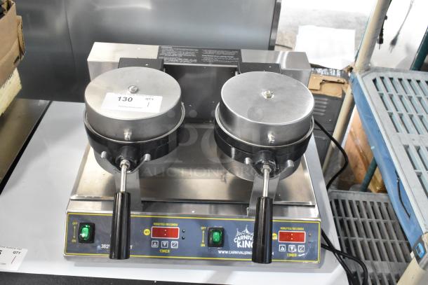 BRAND NEW Carnival King 382WBM26DGT stainless steel double Belgian waffle maker with digital controls, non-stick coating, and timer.