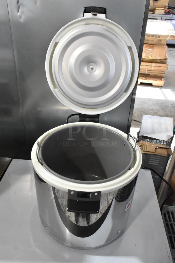 Brand new 2024 RiceMaster 56919 commercial rice warmer; stainless steel finish, 92 cup capacity, minor scratches.