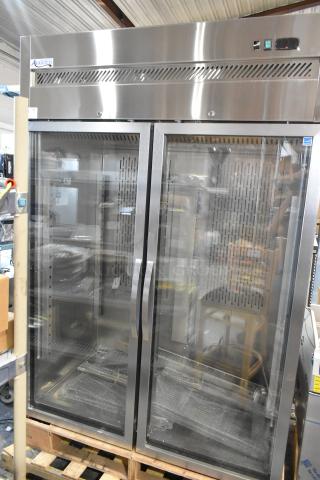 Brand new Avantco 178Z2RGHC stainless steel 2-door reach-in cooler merchandiser with poly coated racks. 115V, 1 phase.
