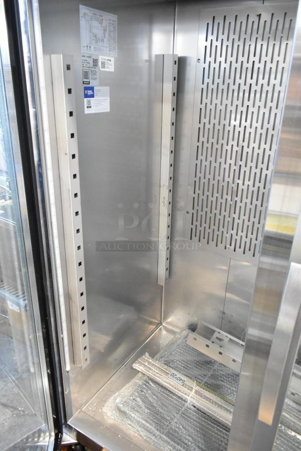 Brand new Avantco 178Z2RGHC stainless steel 2-door reach-in cooler with poly coated racks, 115V, scratch and dent condition.