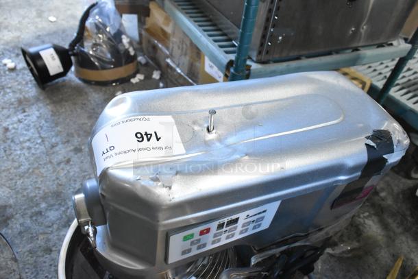 BRAND NEW Estella 348EMIX12G 12 Qt. Countertop Mixer, metal mixing bowl, whisk, slight dents visible, model tag showing.