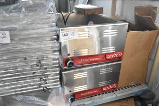 Brand new Avantco 177W50 stainless steel electric countertop food warmers, 120V, 1 phase, with auction tags visible.