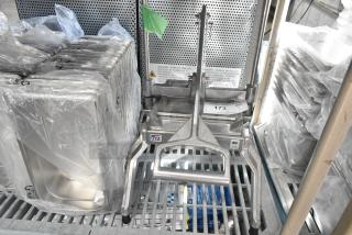 Brand new Nemco metal countertop lettuce cutter, slight dents; NSF certified, USA-made, with plastic-wrapped blades.